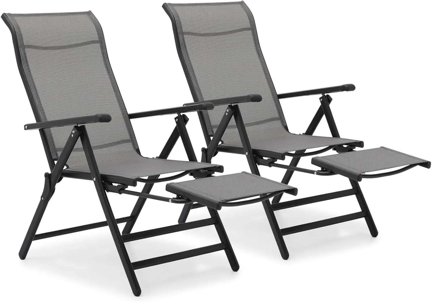 MoNiBloom 3 in 1 Lounge Chair Set of 2 Patio Folding Lawn Lounge Chairs Outdoor Lounge High Back Chair Camp Reclining Lounge Chair with Retractable Footrest for Poolside Backyard, 300lbs Capacity