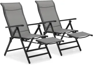 MoNiBloom 3 in 1 Lounge Chair Set of 2 Patio Folding Lawn Lounge Chairs Outdoor Lounge High Back Chair Camp Reclining Lounge Chair with Retractable Footrest for Poolside Backyard, 300lbs Capacity