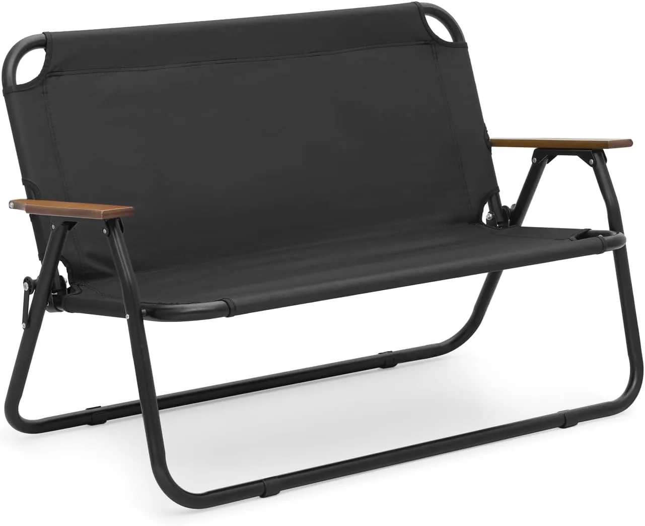MoNiBloom Folding Double Seat Camping Chair Outdoor Beach Lawn Picnic Hiking Travel Portable Foldable Collapsible 2-Person Camp Loveseat Chair for Adults (Black)
