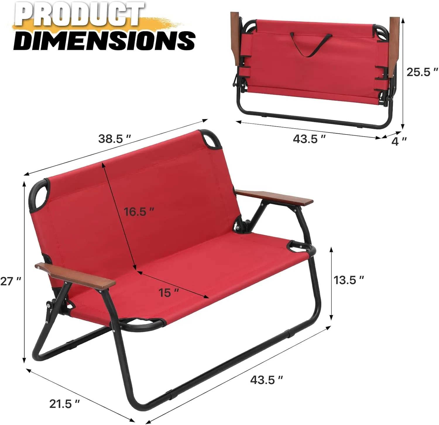 MoNiBloom Folding Double Seat Camping Chair Outdoor Beach Lawn Picnic Hiking Travel Portable Foldable Collapsible 2-Person Camp Loveseat Chair for Adults (Red)