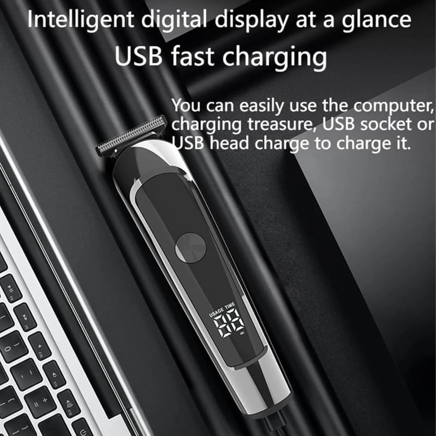 Monovon Hair Clipper for Men, 6‑in‑1 Cordless Trimmer with IPX6 Waterproof Wet/Dry Shaving, LED Display, USB‑C Quick Charge & Anti‑Pinch Safety System (Silver)