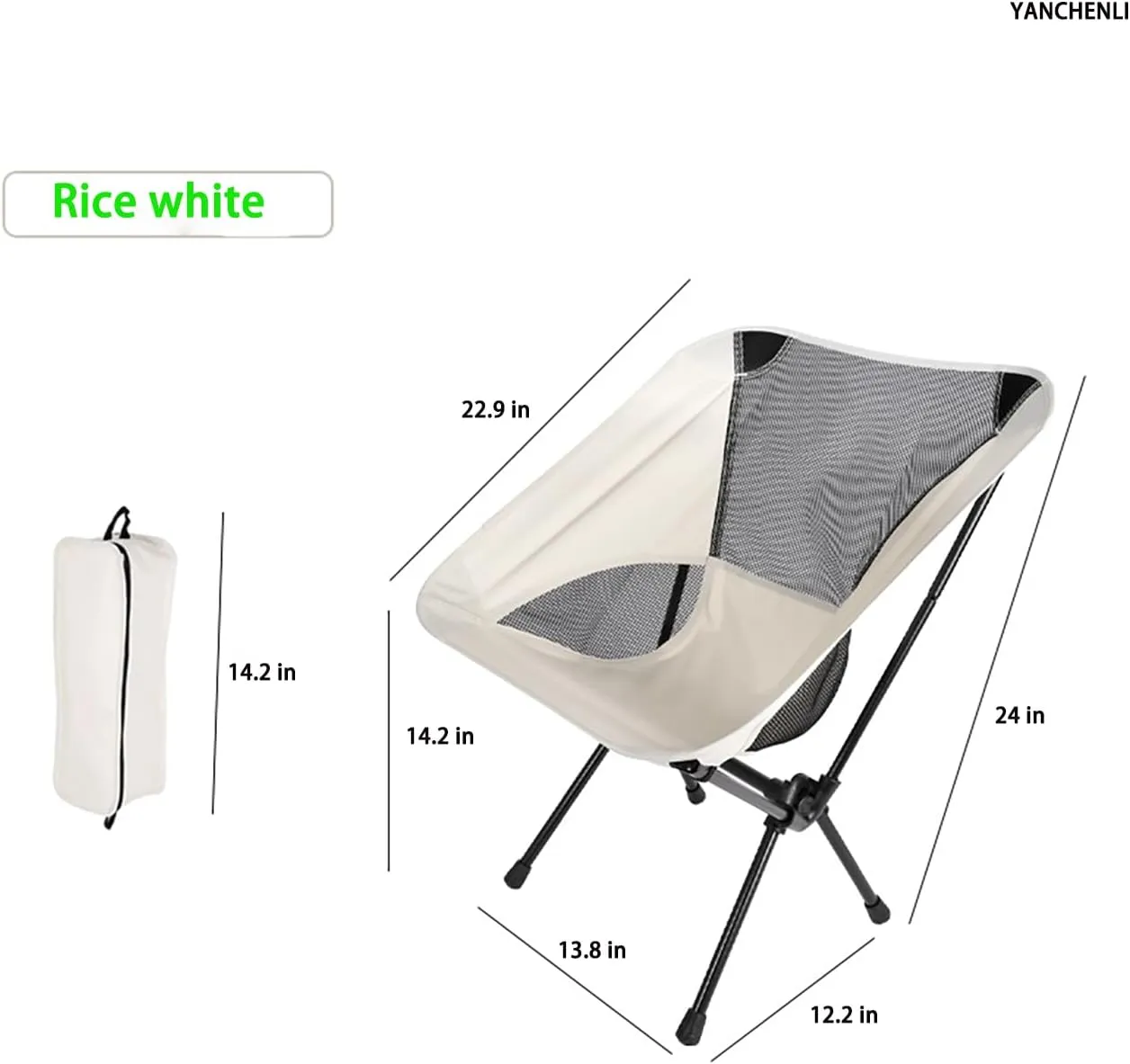 Moon Stool Portable Camping Chair Durable and Comfortable Folding Camping Chair, Perfect for Outdoor Activities, Max Load 220 lbs, Made with Aircraft Grade Aluminum (Rice White,Small Size)