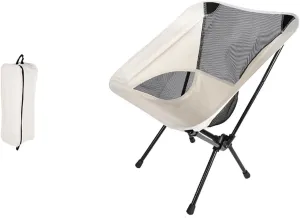 Moon Stool Portable Camping Chair Durable and Comfortable Folding Camping Chair, Perfect for Outdoor Activities, Max Load 220 lbs, Made with Aircraft Grade Aluminum (Rice White,Small Size)
