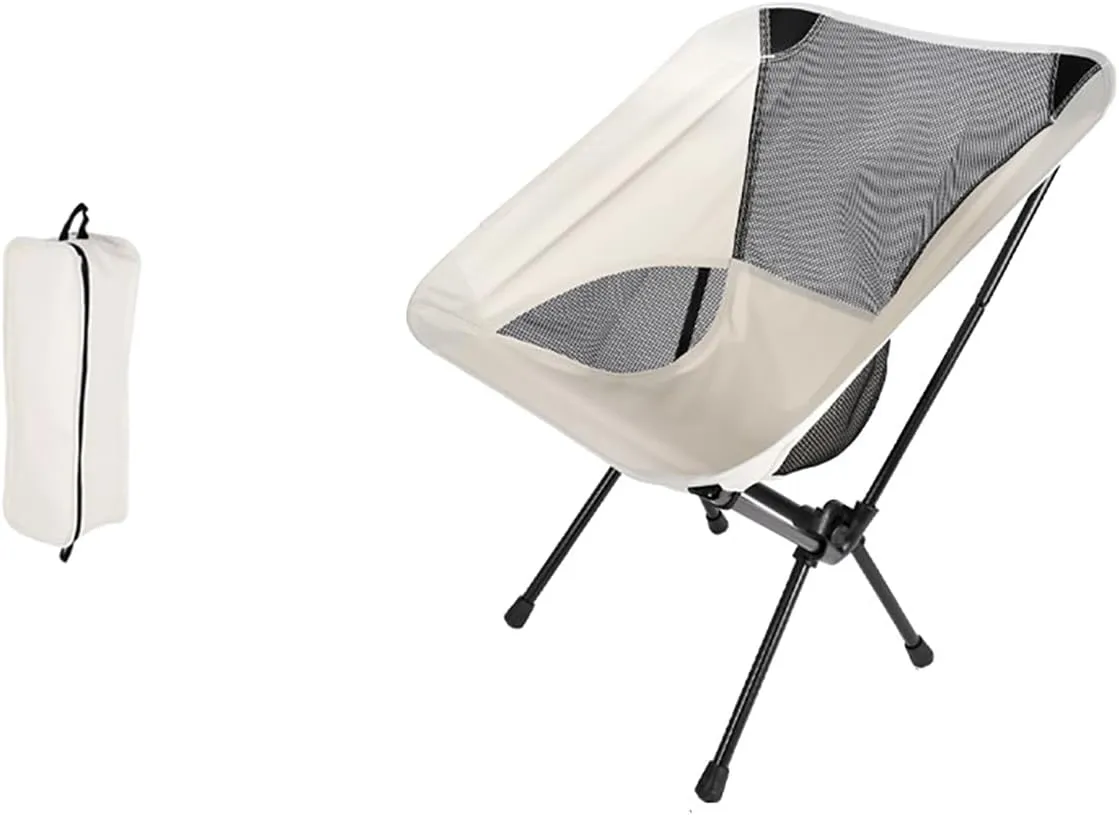 Moon Stool Portable Camping Chair Durable and Comfortable Folding Camping Chair, Perfect for Outdoor Activities, Max Load 220 lbs, Made with Aircraft Grade Aluminum (Rice White,Small Size)