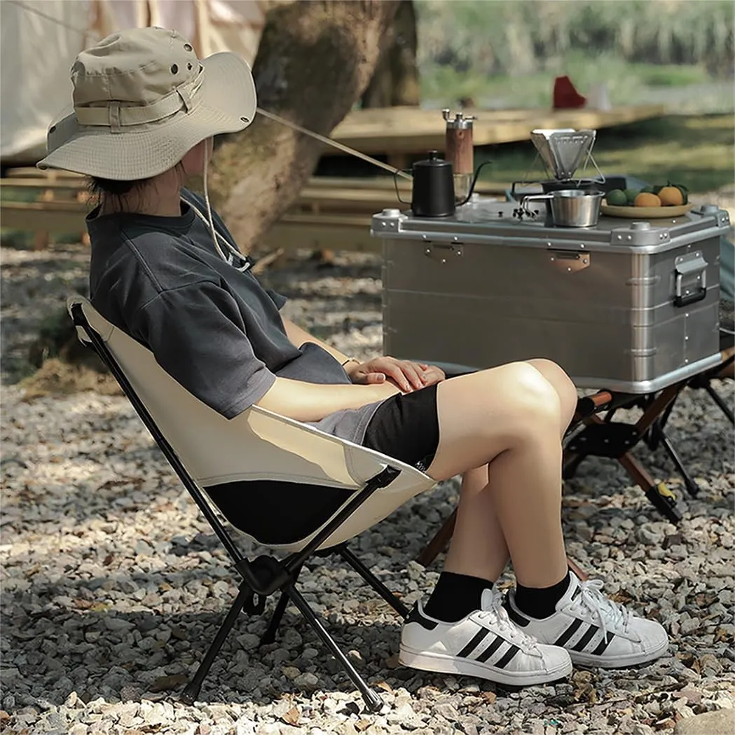 Moon Stool Portable Camping Chair Durable and Comfortable Folding Camping Chair, Perfect for Outdoor Activities, Max Load 220 lbs, Made with Aircraft Grade Aluminum (Rice White,Small Size)