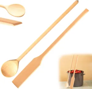 Mr.Woodware Wooden Kitchen Utensils- 24 Inch Long Handle Beech Wood Wok Spatula and Cooking Spoon - 2 in 1 Wooden Cooking Utensils Set for Mixing in Big Stock Pots Cauldron (Spoon & Spatula)