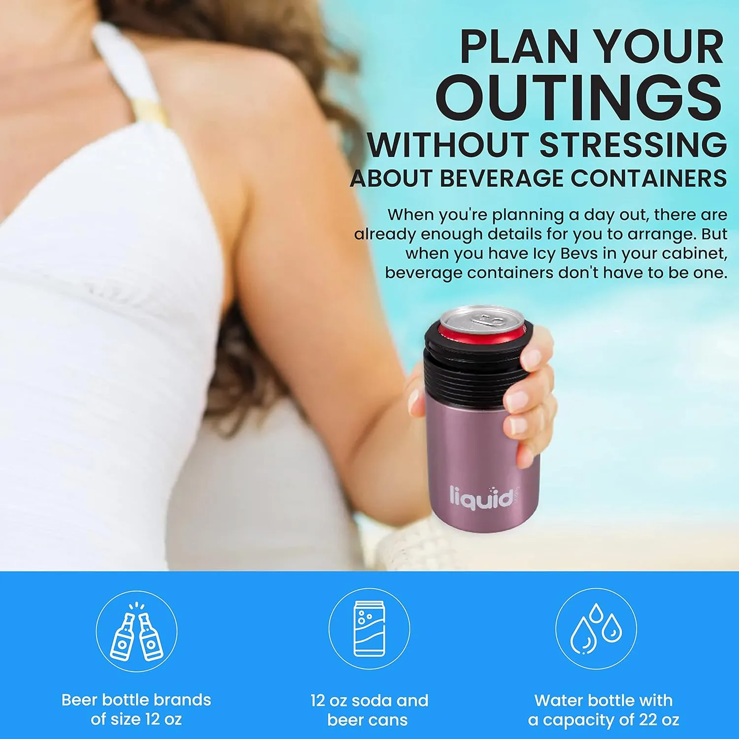 Multi-Function Beer Bottle Insulator. Stainles Steel Bottle Cooler for 12 oz Glass Bottles, Regular Cans or Skinny Cans. Coffee Tumbler, Water bottle or Can Sleeve. (Rose Gold, 3 in 1)