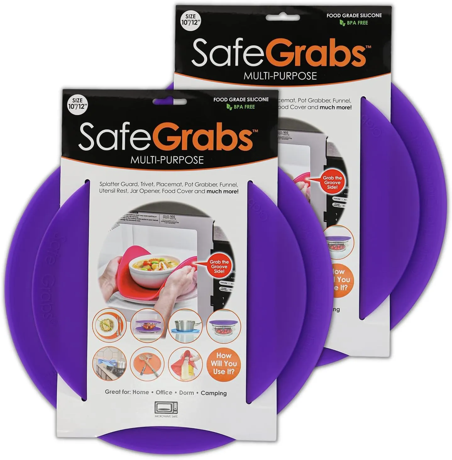 Multi-Purpose Silicone Original Microwave Mat as Seen on Shark Tank | Splatter Guard, Trivet, Hot Pad, Pot Holder, Minimize Mess (BPA Free, Heat Resistant, Dishwasher Safe) 2 Pack, Purple