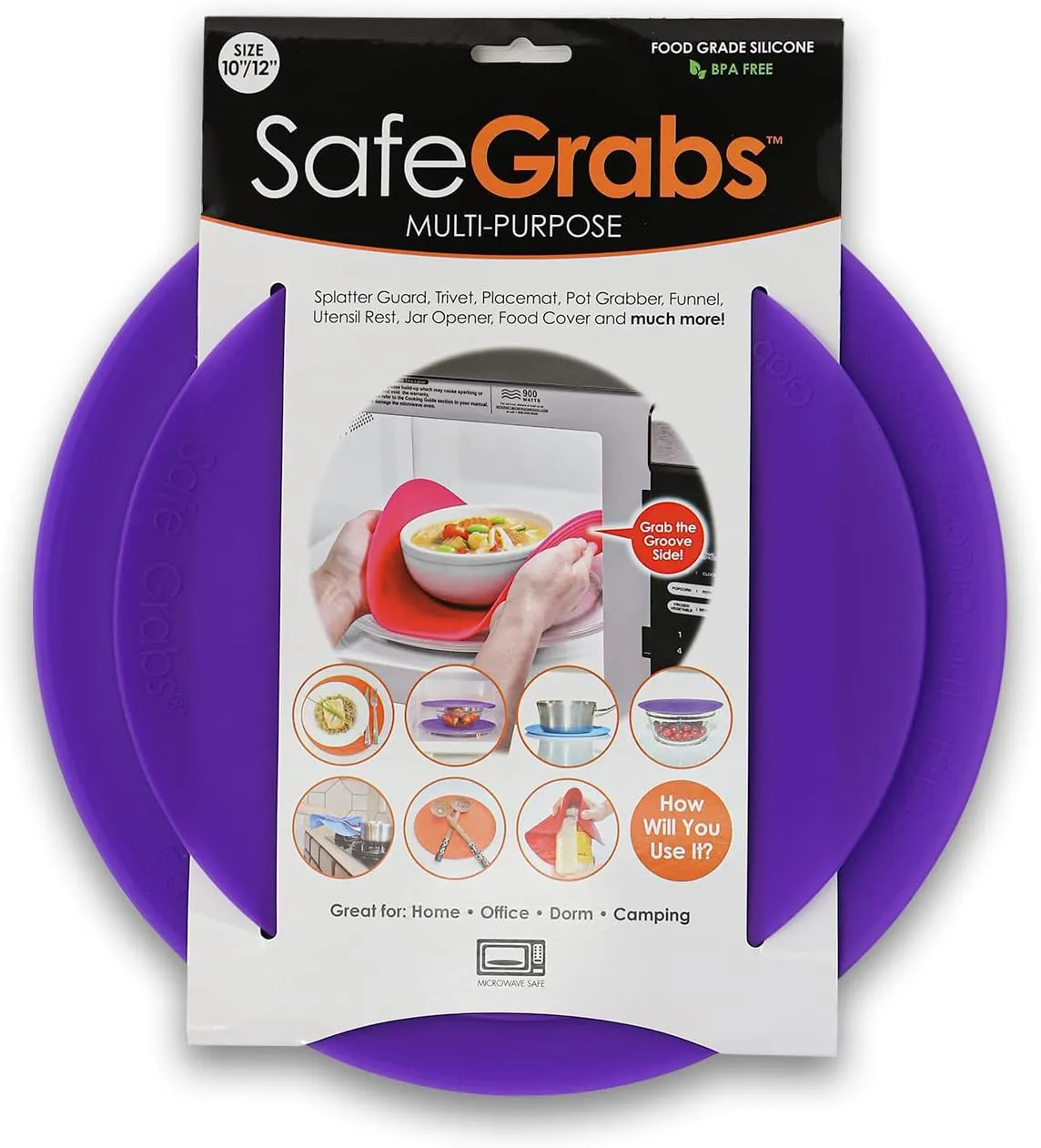 Multi-Purpose Silicone Original Microwave Mat as Seen on Shark Tank | Splatter Guard, Trivet, Hot Pad, Pot Holder, Minimize Mess (BPA Free, Heat Resistant, Dishwasher Safe) 2 Pack, Purple
