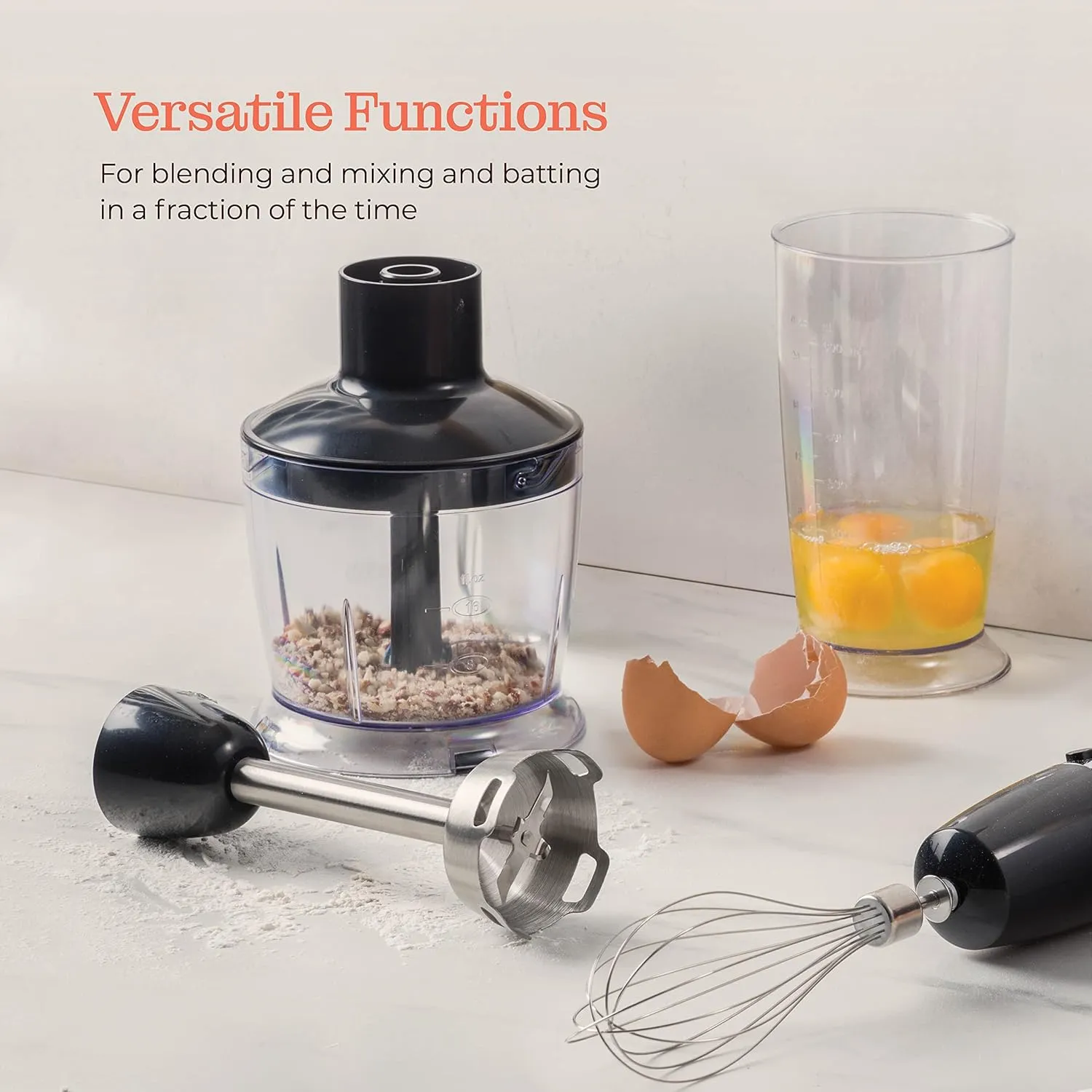 Multi-Use Immersion Blender Set, Hand Blender with Powerful Copper Motor 800W, High Speed, Turbo Mode, 3-in-1 Handheld Blender Stick Stainless Steel Blades, Whisk, Beaker, Measuring Marks, and Chopper