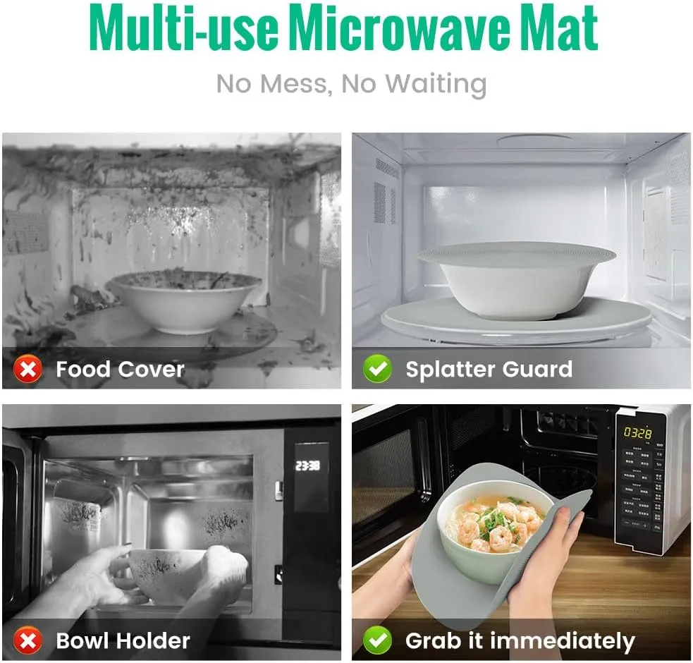 Multi-use Microwave Mat, 3 Pack Trivets, Hot Pad, Pot Holders, Place Mat, Utensils Rest, Silicone Cover Pad for Kitchen Counter (Non-Slip, Heat Resistant, Dishwasher Safe)
