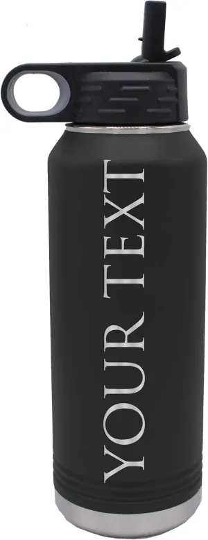 My Personal Memories Custom Personalized Premium 32 oz Vacuum Insulated Powder Coated Stainless Steel Sports Water Bottle with Straw for Workouts, Yoga, Gym, Work, Women, Men, Him, Her (Black)