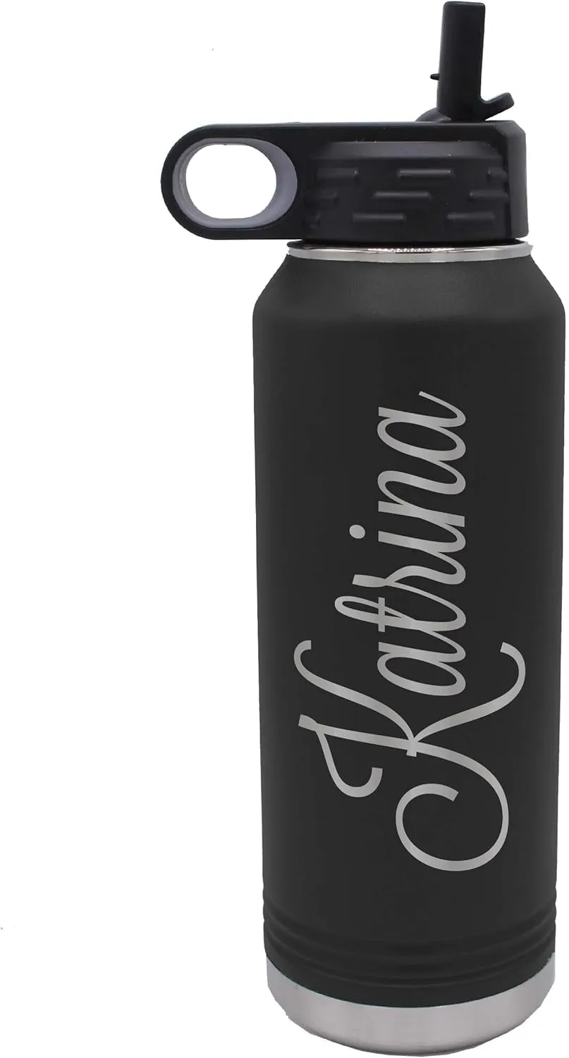 My Personal Memories Custom Personalized Premium 32 oz Vacuum Insulated Powder Coated Stainless Steel Sports Water Bottle with Straw for Workouts, Yoga, Gym, Work, Women, Men, Him, Her (Black)