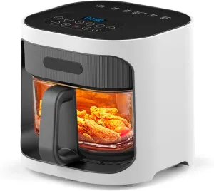 Mystara Glass Air Fryer, Digital Control Panel, 4.5QT Glass Bowl, Hot Air Circulation Technology, Precise Temperature Control, Dishwasher Safe, Transparent and Easy-to-Clean Containers(White) 1