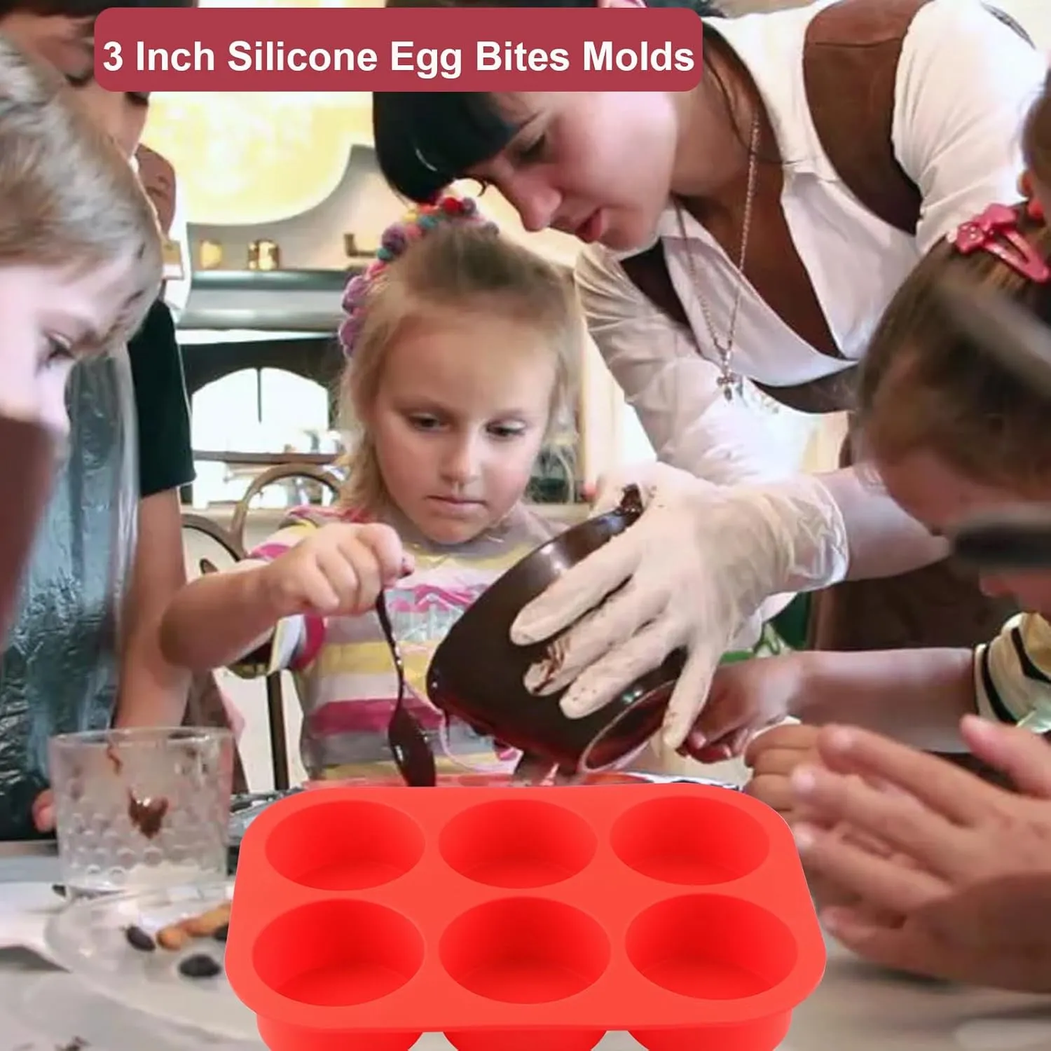 Nalchois Silicone Egg Molds - 6-Cavity Bite Size Molds, 3 Inch Deep, Non-Stick, Perfect for Eggs, Omelets, Sandwiches & More