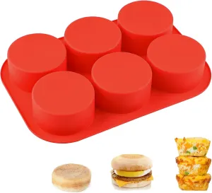 Nalchois Silicone Egg Molds - 6-Cavity Bite Size Molds, 3 Inch Deep, Non-Stick, Perfect for Eggs, Omelets, Sandwiches & More