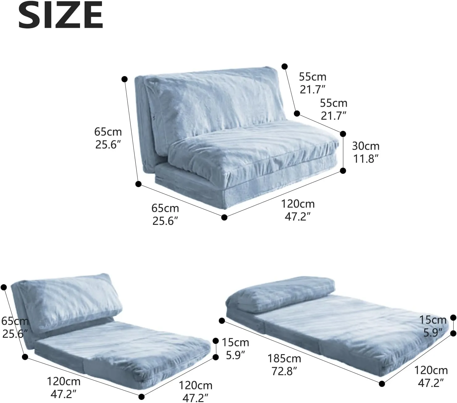 N&V Folding Matress Sofa Bean Bag Bed, Foam Filling Folding Matress Sofa, Includes Removable and Machine Washable Cover, Soft Premium Faux Fur (Medium, Grey)