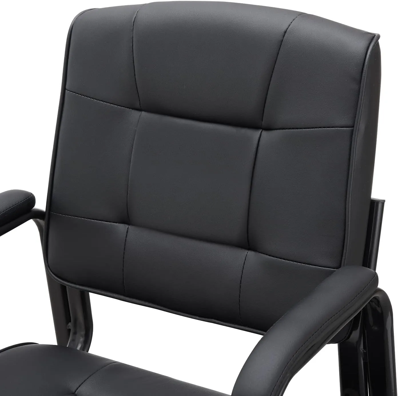 Naomi Home Office Guest and Reception Chairs with Extra Seating Area, Padded Arms and Back Support, Office Chair with No Wheels Set of 2, Silla de Oficina - Faux Leather, Black