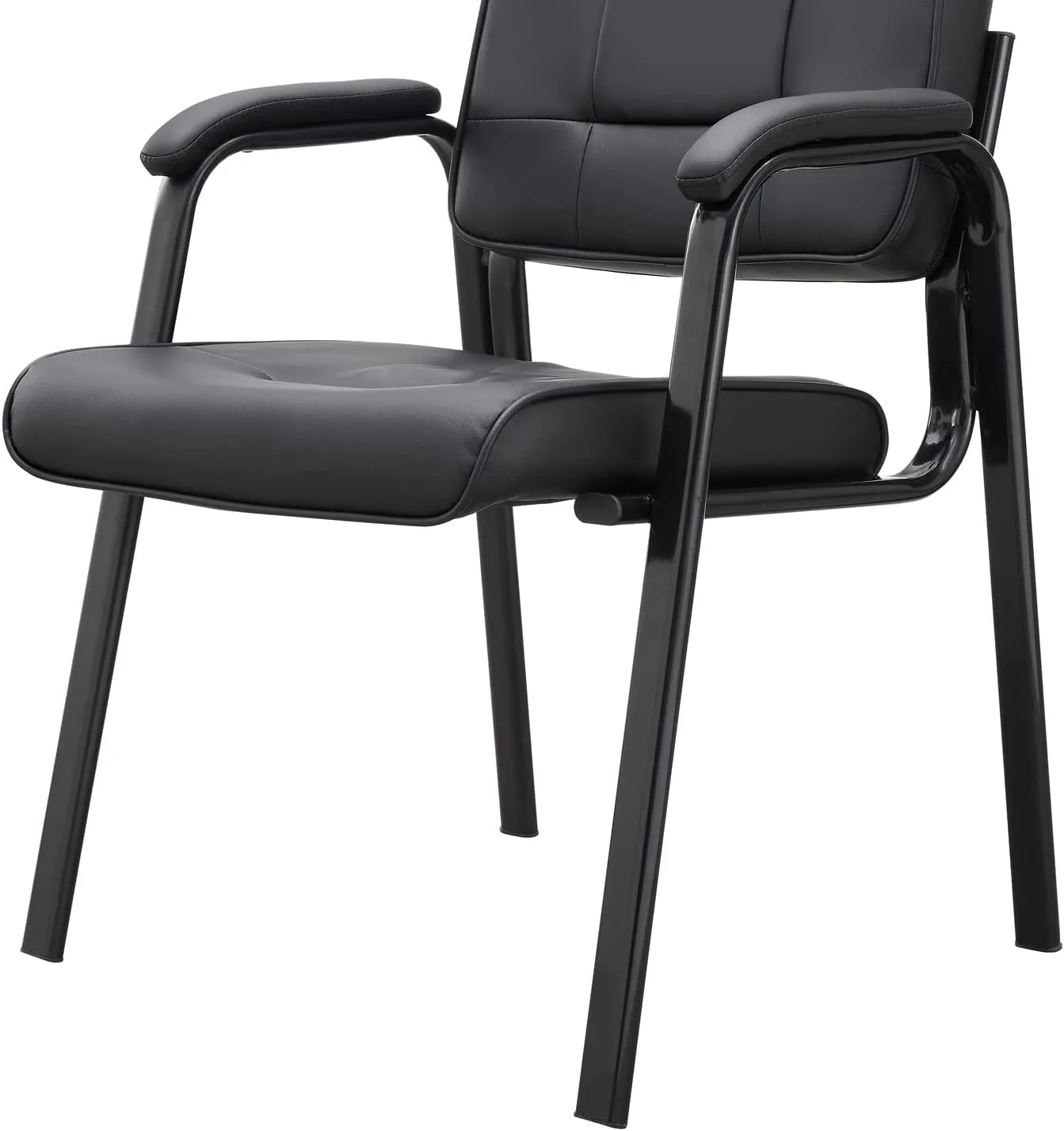 Naomi Home Office Guest and Reception Chairs with Extra Seating Area, Padded Arms and Back Support, Office Chair with No Wheels Set of 2, Silla de Oficina - Faux Leather, Black