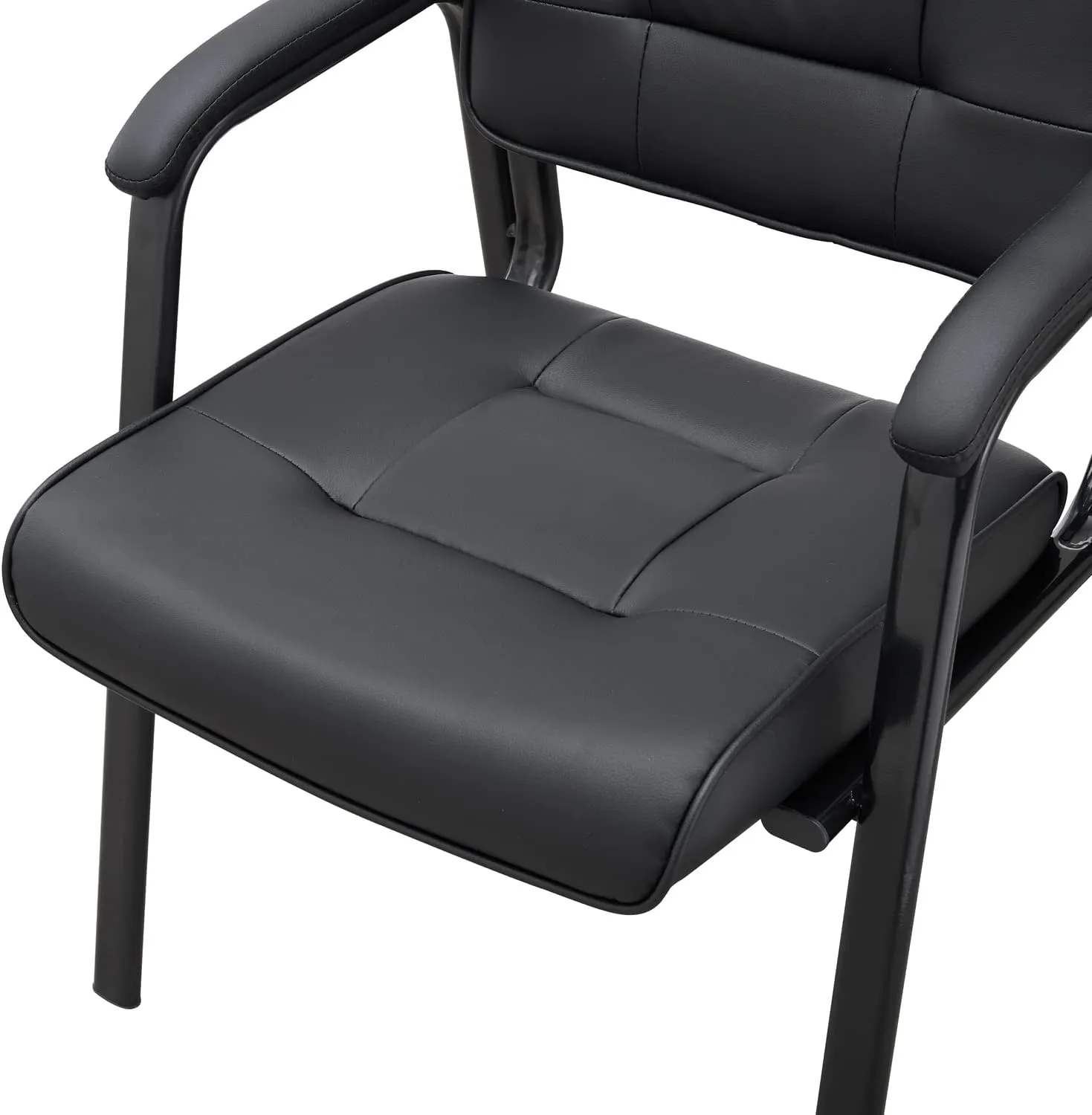 Naomi Home Office Guest and Reception Chairs with Extra Seating Area, Padded Arms and Back Support, Office Chair with No Wheels Set of 2, Silla de Oficina - Faux Leather, Black