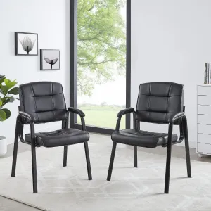 Naomi Home Office Guest and Reception Chairs with Extra Seating Area, Padded Arms and Back Support, Office Chair with No Wheels Set of 2, Silla de Oficina - Faux Leather, Black