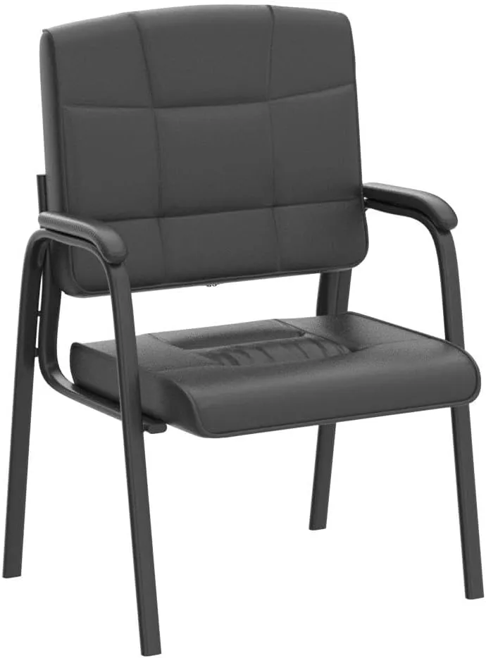 Naomi Home Office Guest and Reception Chairs with Extra Seating Area, Padded Arms and Back Support, Office Chair with No Wheels Set of 2, Silla de Oficina - Faux Leather, Black
