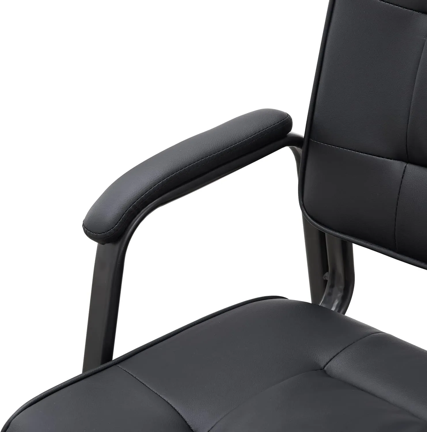 Naomi Home Office Guest and Reception Chairs with Extra Seating Area, Padded Arms and Back Support, Office Chair with No Wheels Set of 2, Silla de Oficina - Faux Leather, Black