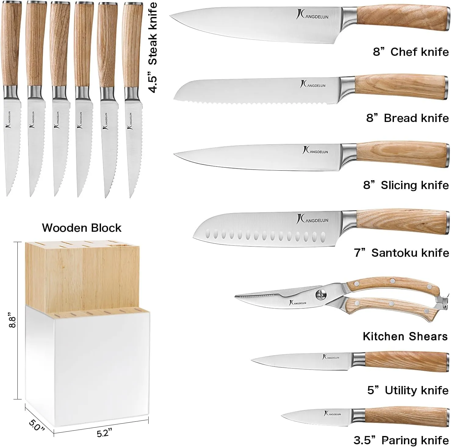 Natura Series 14 PCS Knife Block Set, Ultra Sharp High Carbon Stainless Steel with Wooden Handle