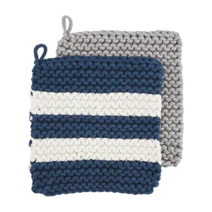 NAVY STRIPE CROCHET POT HOLDER
