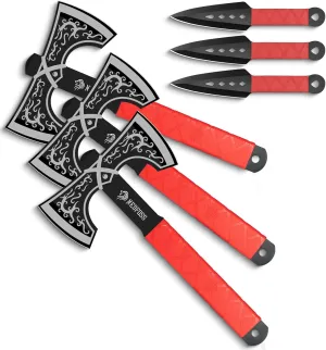 NedFoss Throwing Knife and Throwing Axe Set, 11.6" Throwing Axes and Tomahawks, Viking Double Bit, Tear-Resistant TPR Handle, Throwing Axe for Axe Throwing Game (Throwing Combo)