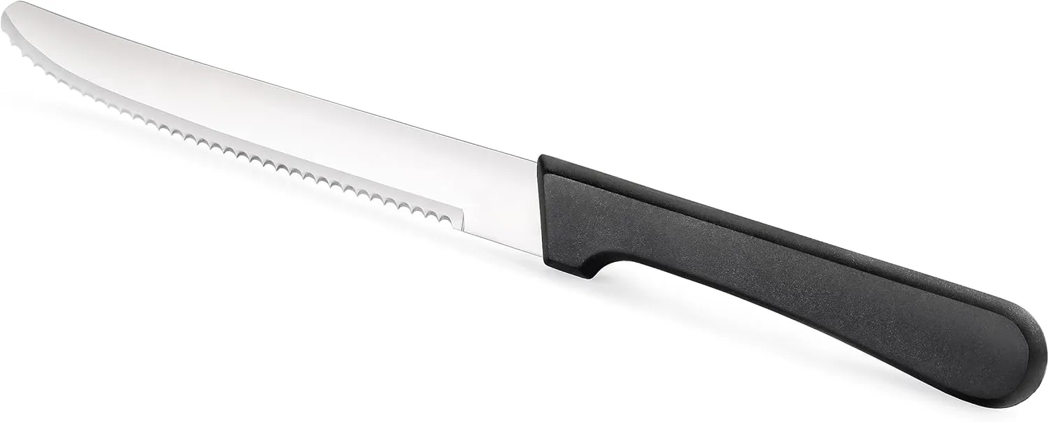 New Star Foodservice Stainless Steel Steak Knife, 4.5-Inch Rounded Serrated Blade with Plastic Handle, Set of 12