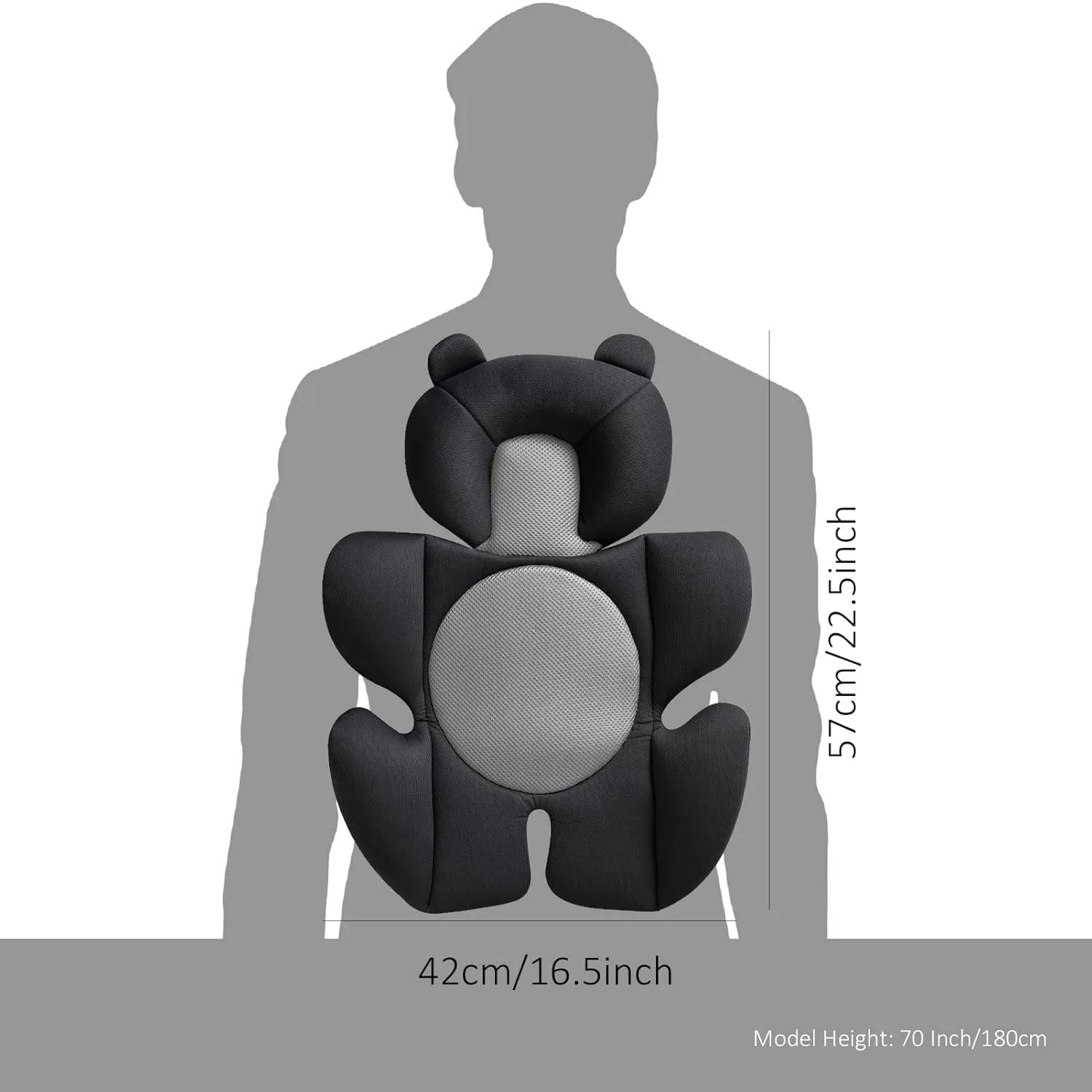 Newborn Baby Support Cushion Infant Insert 3D Mesh Breathable Liner Compatible with Stroller, Car seat, High Chair Etc (Black Bear)