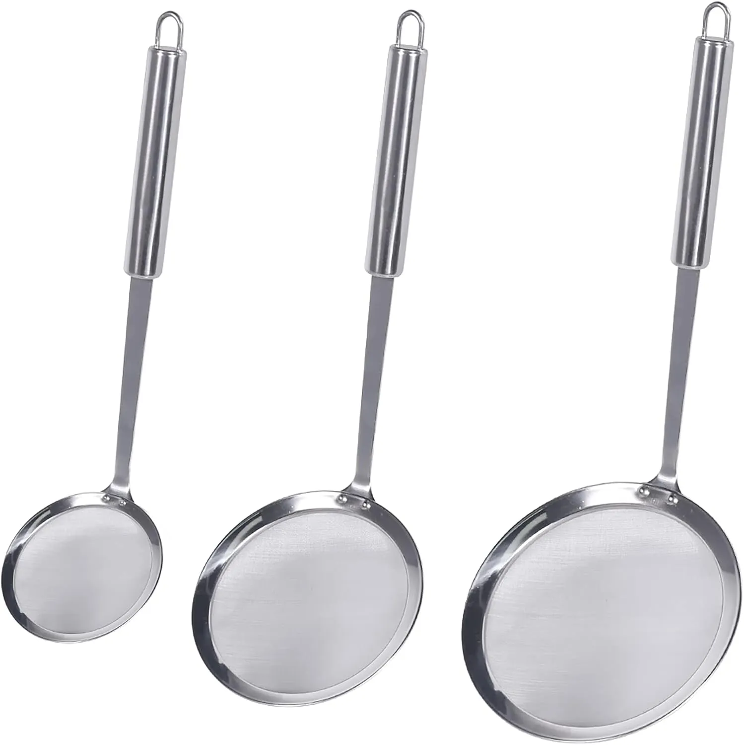 Newness Fine Mesh Skimmer Spoon, Professional 304 Stainless Steel Hot Pot Fat Strainer for Oil Filter Skimming Grease and Foam, Durable Multi-Functional Kitchen Cooking Mesh Food Strainer Ladle-3 Pack