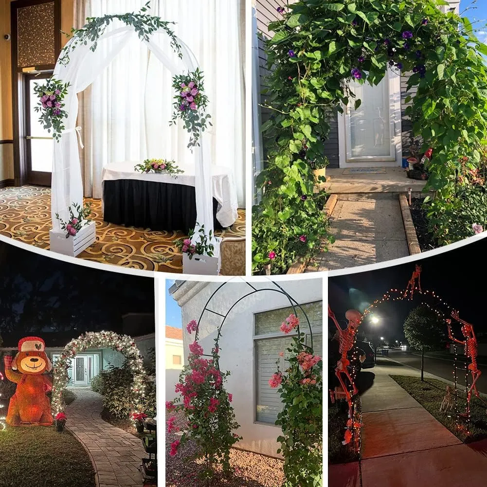 Newsmarts 2PCS 7.9Ft Metal Garden Arch Army Green Garden Arbor for Various Climbing Plant Roses Vines Bridal Party Decoration