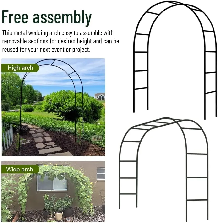 Newsmarts 2PCS 7.9Ft Metal Garden Arch Army Green Garden Arbor for Various Climbing Plant Roses Vines Bridal Party Decoration