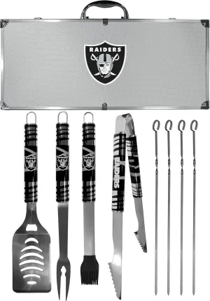 NFL Siskiyou Sports Fan Shop Las Vegas Raiders Steel Tailgater BBQ Set w/Case 8 piece Gray