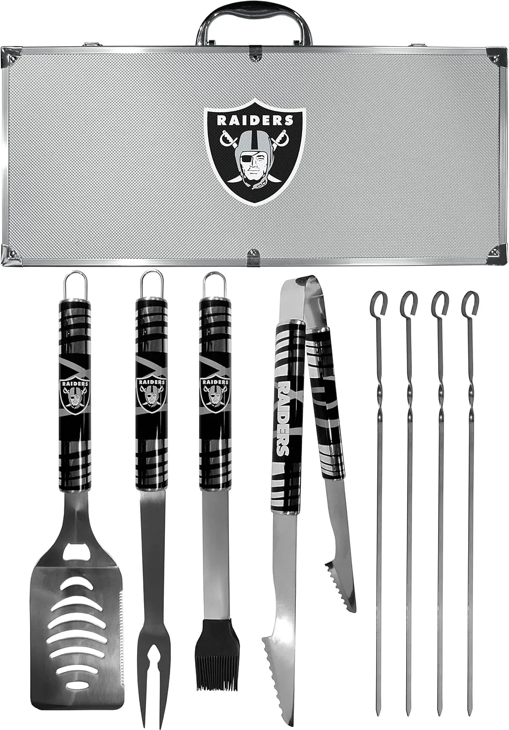 NFL Siskiyou Sports Fan Shop Las Vegas Raiders Steel Tailgater BBQ Set w/Case 8 piece Gray