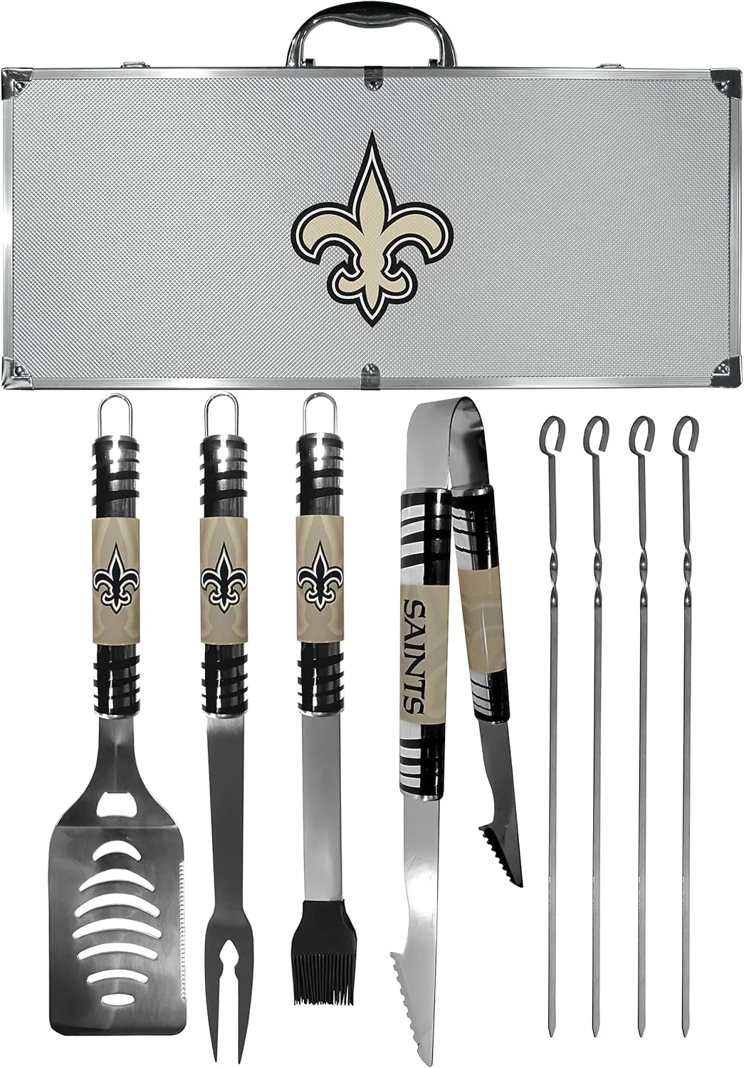 NFL Siskiyou Sports Fan Shop New Orleans Saints Steel Tailgater BBQ Set w/Case 8 piece Gray