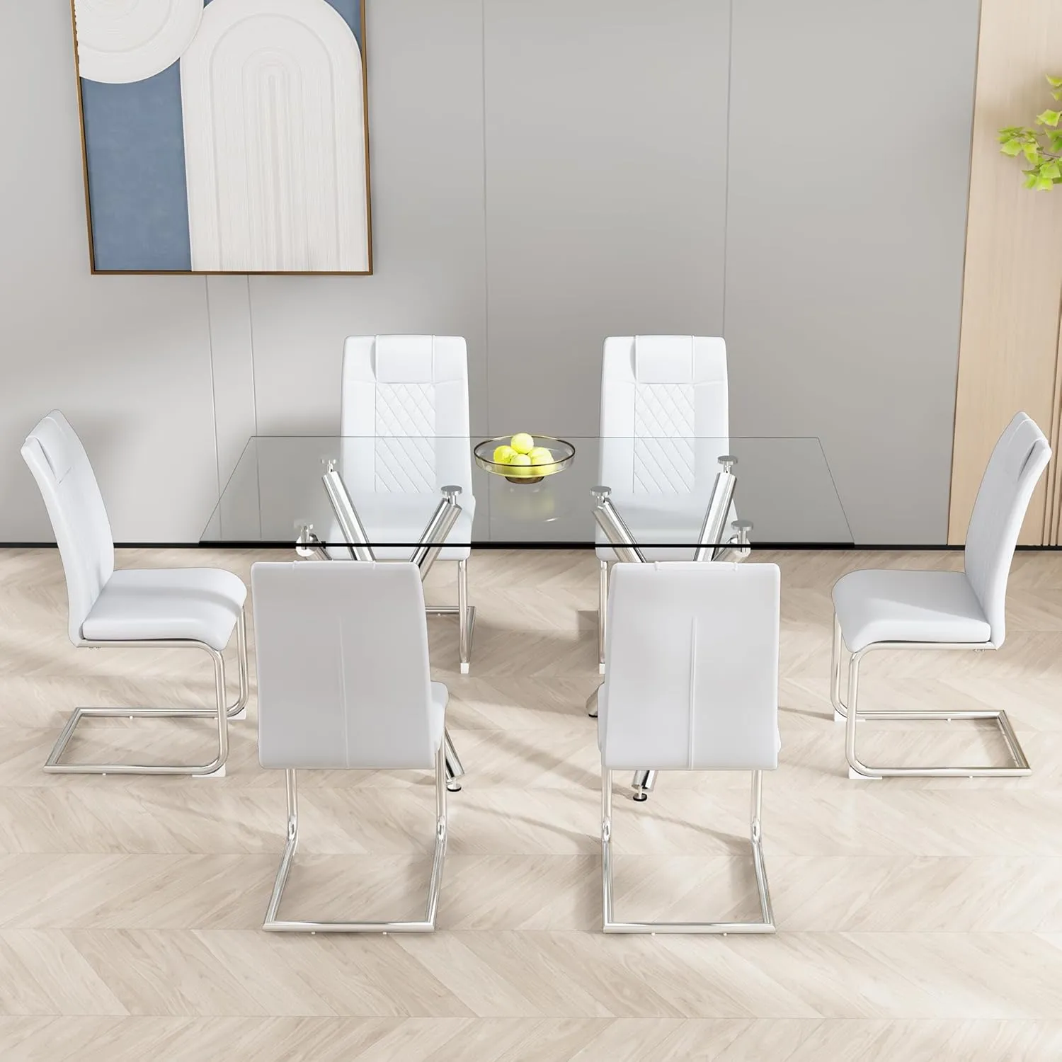 NicBex Modern Dining Chairs Faux Leather Padded Seat Dining Room Chairs with Metal Legs for Kitchen, Living, Bedroom, Dining Room Side Chairs Set of 6,White PU