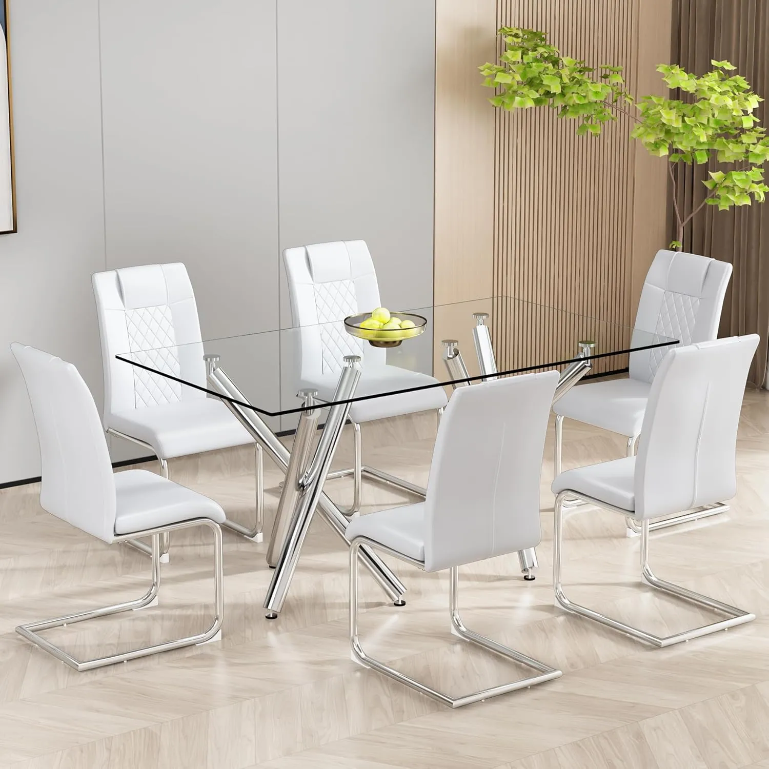 NicBex Modern Dining Chairs Faux Leather Padded Seat Dining Room Chairs with Metal Legs for Kitchen, Living, Bedroom, Dining Room Side Chairs Set of 6,White PU