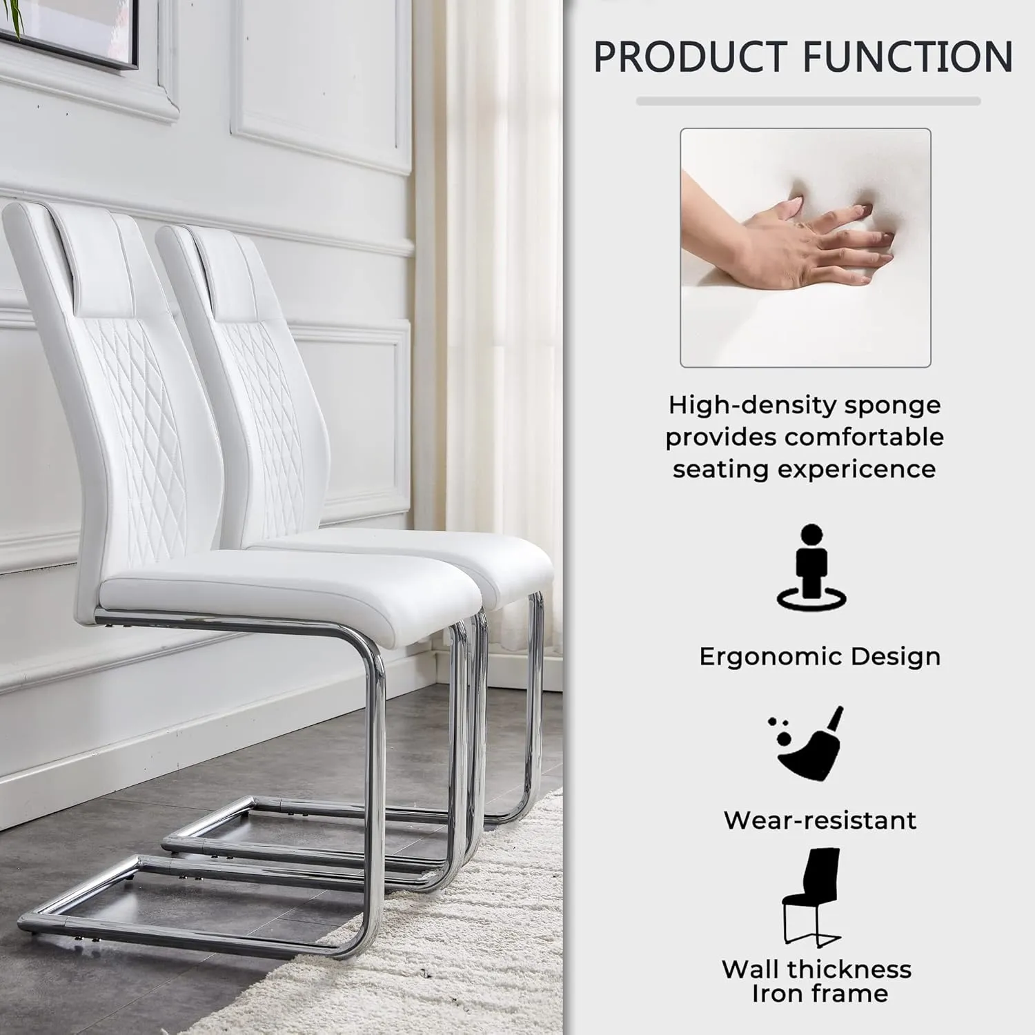 NicBex Modern Dining Chairs Faux Leather Padded Seat Dining Room Chairs with Metal Legs for Kitchen, Living, Bedroom, Dining Room Side Chairs Set of 6,White PU