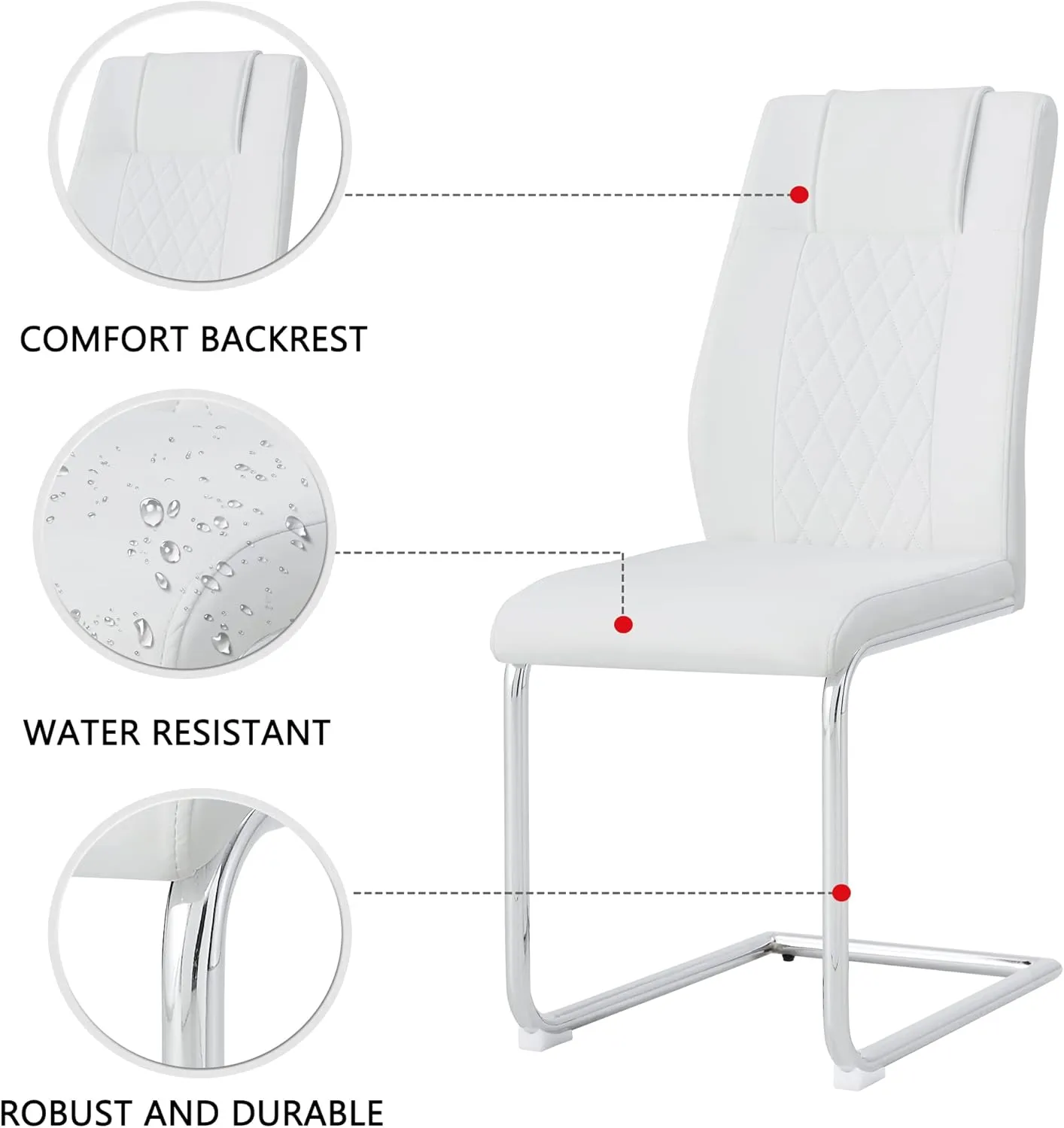 NicBex Modern Dining Chairs Faux Leather Padded Seat Dining Room Chairs with Metal Legs for Kitchen, Living, Bedroom, Dining Room Side Chairs Set of 6,White PU