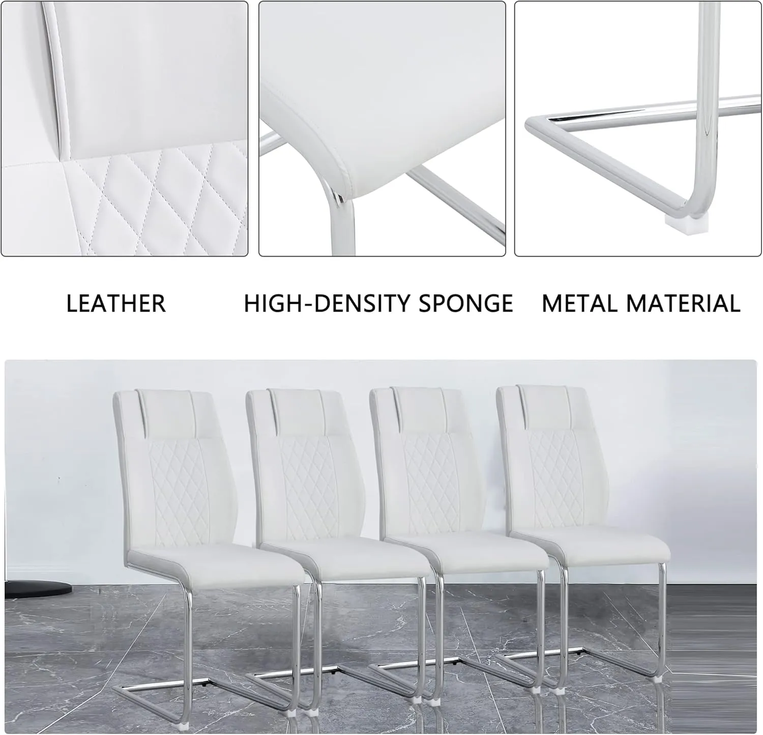 NicBex Modern Dining Chairs Faux Leather Padded Seat Dining Room Chairs with Metal Legs for Kitchen, Living, Bedroom, Dining Room Side Chairs Set of 6,White PU