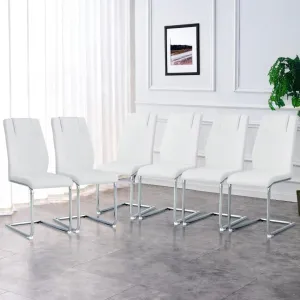 NicBex Modern Dining Chairs Faux Leather Padded Seat Dining Room Chairs with Metal Legs for Kitchen, Living, Bedroom, Dining Room Side Chairs Set of 6,White PU