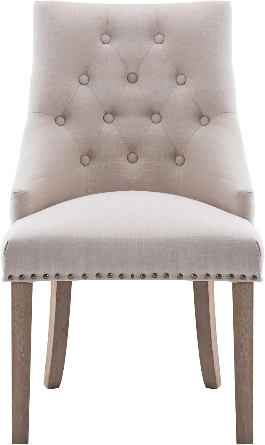 NOBPEINT Dining Chair Beige Fabric Leisure Padded Ring Chair, Nailed Trim, Set of 2