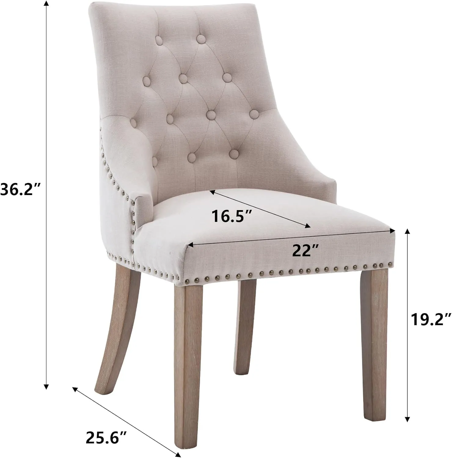 NOBPEINT Dining Chair Beige Fabric Leisure Padded Ring Chair, Nailed Trim, Set of 2