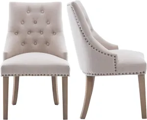 NOBPEINT Dining Chair Beige Fabric Leisure Padded Ring Chair, Nailed Trim, Set of 2