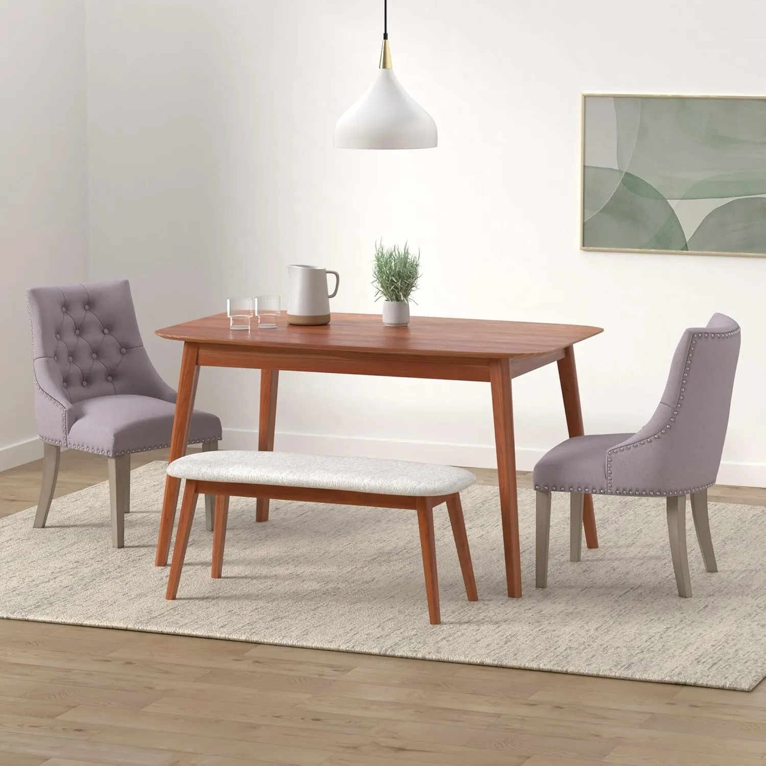 NOBPEINT Dining Chair Gray Fabric Leisure Padded Ring Chair, Nailed Trim, Set of 2