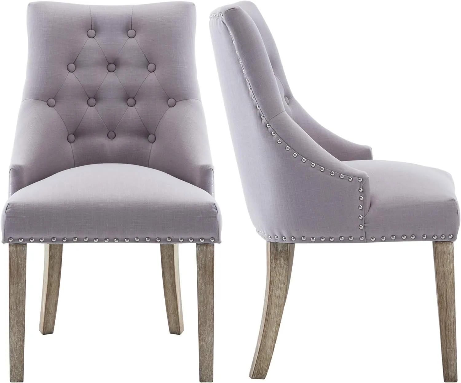 NOBPEINT Dining Chair Gray Fabric Leisure Padded Ring Chair, Nailed Trim, Set of 2