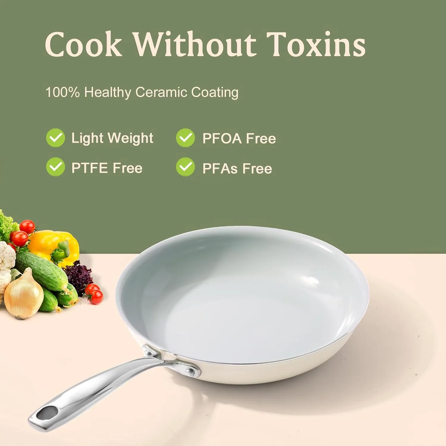 Nonstick Frying Pans Ceramic Skillet: 9.5Inches Non Stick small Egg Fry Pan - PFOA PTFE PFAS Free - Induction,Gas,Electric Compatible